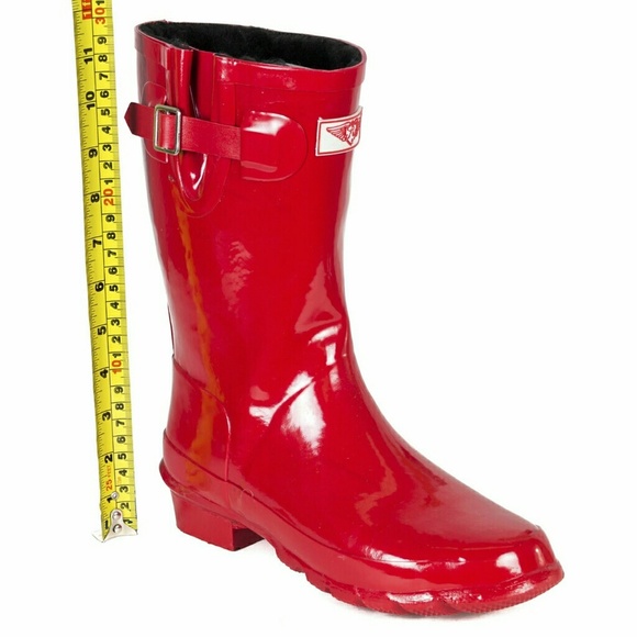 Women's Rainboots, Mid Calf Lined Rain Boots, #1502, Fur Red - Picture 2 of 3